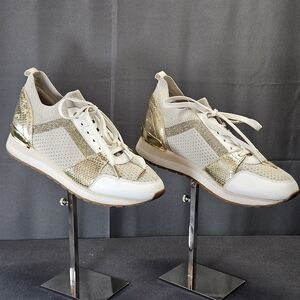 Michael Kors MK Billie Trainer Mesh Sneakers sport  white gold sz 8.5 sneaker